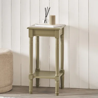 The Range Heritage Square Pine Wood Accent Table with Shelf - Olive Green