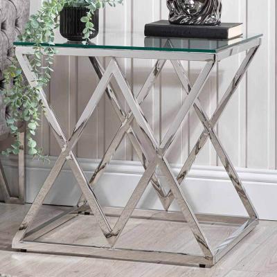 The Range Side Table - Porto Chrome Metal Glass-Top Lamp End Table - Chrome