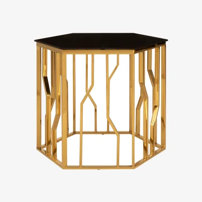 The Range Alvaro Gold and Black Hexagonal Side Table - Gold