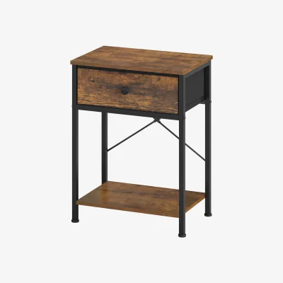 The Range Rustic Brown Slim Side Table With Fabric Drawer - Brown