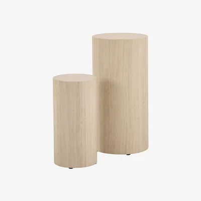 The Range Set of 2 Dice Pedestal Tables - Travertine