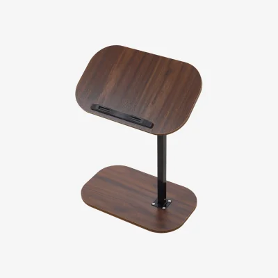 The Range Height Adjustable C Shaped Side Table - Walnut Wood + Black