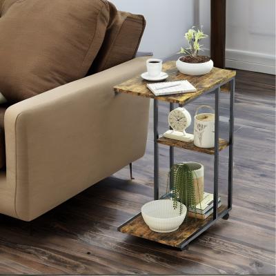 The Range C Shaped Side Table With 3 Shelves and Wheels - Brown