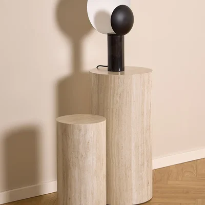 The Range Dice Round Pedestal Set of 2 in Travertine Rough Paper - Travertine