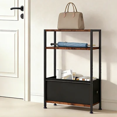 The Range Industrial Side Table With Storage Basket - Black