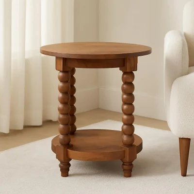 The Range Solid Wood Barley Twist Round Side Table - Brown