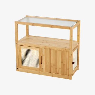 The Range Wooden Glass Side Table with Wheels - Neutral