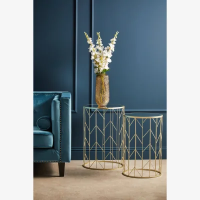 The Range Avantis Art Deco Set of 2 Champagne Side Tables - Gold