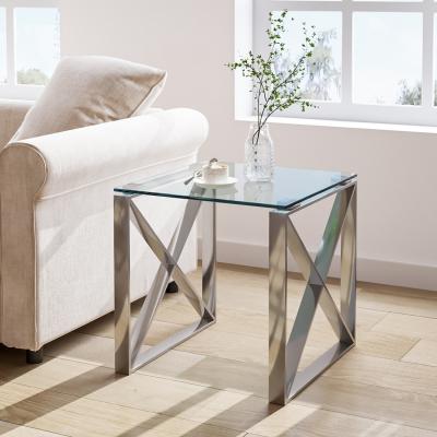 The Range Modern Clear Tempered Glass End Side Table  - Silver