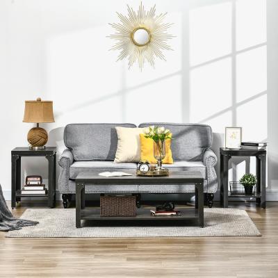 The Range Industrial Side Table Set of 2 with Storage Shelf, Steel Frame - Dark Walnut
