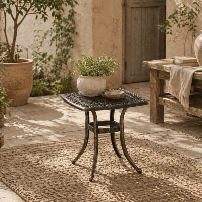 The Range Mave Cast Aluminium Bronze Patio Side Table With Central Umbrella Hole