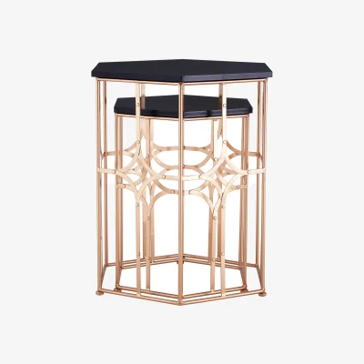The Range Lexa Rose Gold and Black Set Of Two Side Tables - Gold