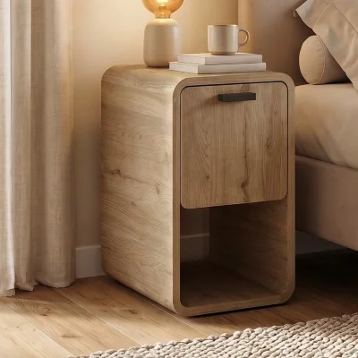 The Range Decortie Rovel Storage Side Table with Drop-Down Door & Shelf - Natural Oak