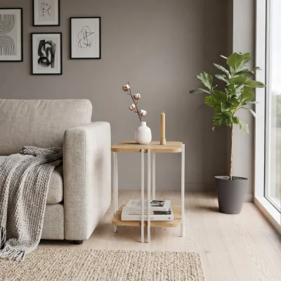 The Range Decortie Notus 2-Tier Square Side Table with Open Shelf - Oak