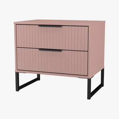 The Range Fluted Ready Assembled 2 Drawer Side Table - Kobe Pink