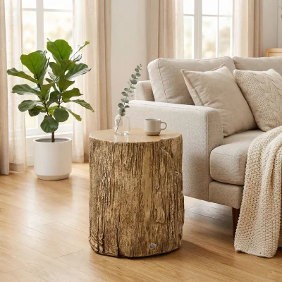 The Range HOMCOM Concrete Side Table Tree Stump End Table Natural - Natural Wood