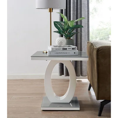The Range Giovani Modern High Gloss Glass Side End Table - White