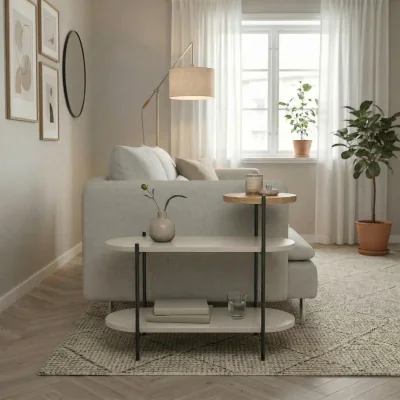 The Range Decortie Somo 3-Tier Display Side Table Oval and Round Shelves - Sandstone