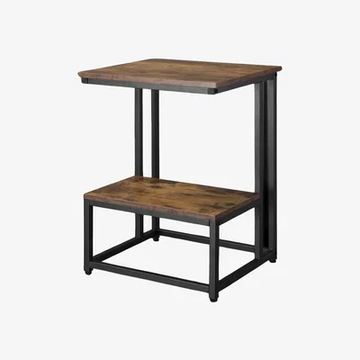 The Range Industrial Double Tier C Shaped Side Table - Brown