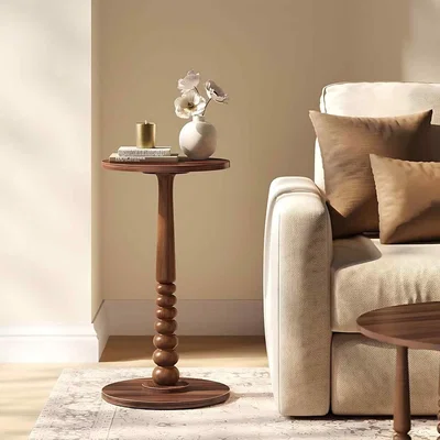 The Range Round Side Table Solid Wood Legs, Walnut - Chestnut Walnut