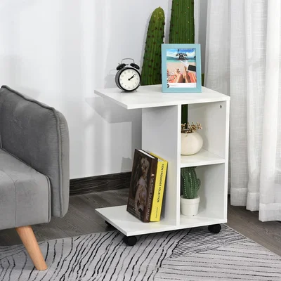 The Range C Shape End Table with 2 Shelves  - White