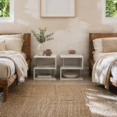 The Range Coyora White Set of 2 S-Shaped Side Tables with 2-Tier Storage