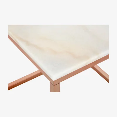 The Range Allure Square White Marble and Rose Gold Square End Table - Gold