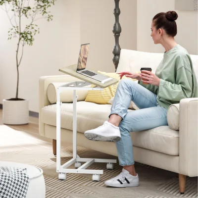 The Range HOMCOM C-Shaped Side Table, Overbed Table with Tilting Desktop - white
