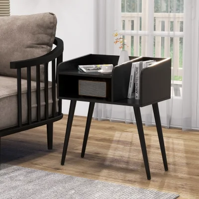 The Range Mid Century Nightstand End Table with Open Shelves - Black