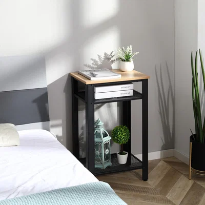 The Range Modern Side Table with 2 Storage Shelves - Black,Oak