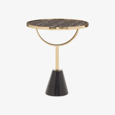 The Range Oria Black Glass and Marble Base Side Table - Black