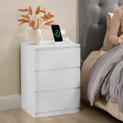 The Range Set of 2 Side Tables with Built-In Charging Hub, Storage Drawers and Compact Bedroom Design - Cloud White