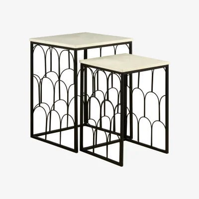 The Range Templar Set Of 2 Marble Tops Side Tables - Black