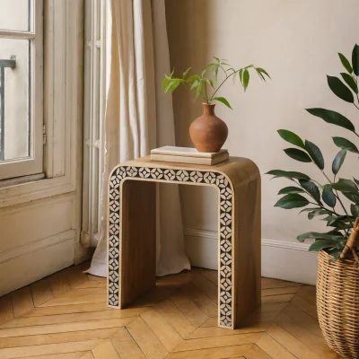 The Range Honolulu Monochrome Bone Inlay Side Table Mango Wood Matt Finish - Black