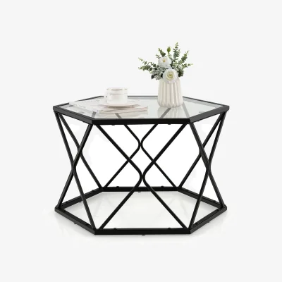 The Range Geometric Glass Coffee Table Hexagonal End Table with Tempered Top