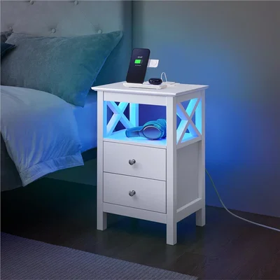 The Range Yaheetech Side Table Bedside Table with 2 Drawer - White / 10.2kg / 10.5kg