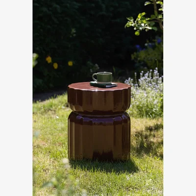 Rockett St George Ribbed Edge Round Side Table in Rust Glaze
