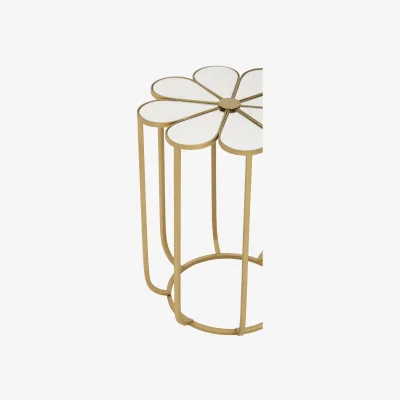 The Range Rabia Petal Side Table With Mirrored Top - White
