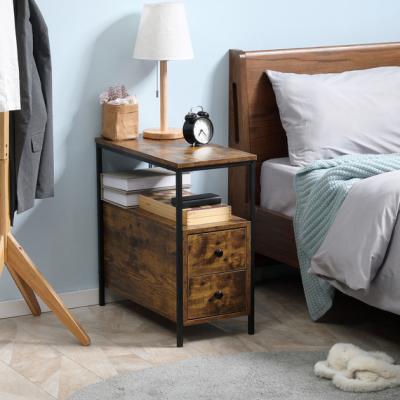 The Range Side Table with 2 Drawers and Storage Shelf - Brown