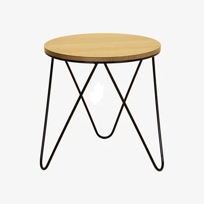 The Range Round Wood  Metal Hairpin Industrial Bed Side Table - Black