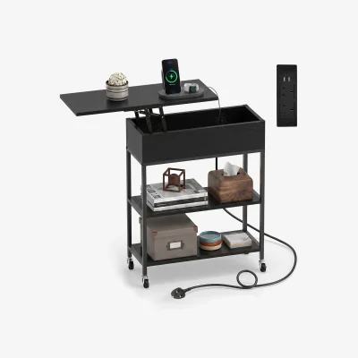 The Range Rolling Lift Top End Table - Black