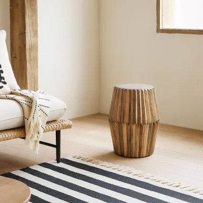 The Range Wyld Haus Arizona Mango Wood Carved Side Table, Matt Finish - Brown