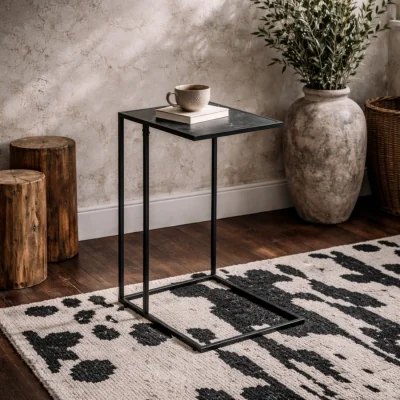 The Range Holbaeck Matt Marble Effect Side Table - Black