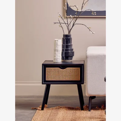 The Range Cebu Black Side Table with Rattan Drawer - Black