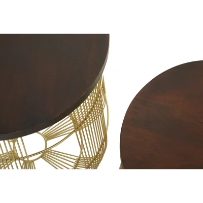 The Range Agra Set Of 2 Side Tables in Mango Wood and Brass Finish - Gold