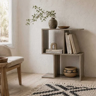 The Range Filo Grey Narrow S-Shaped Side Table with 3-Tier Storage
