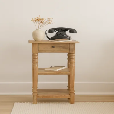 The Range Solid Wood Turned Leg Telephone Table - Beige
