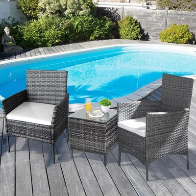 The Range Patio Chairs Set of 2 and Matching Side Table  - Grey