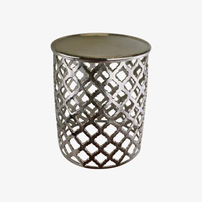 The Range Decorative Silver Metal Side Table, Lattice design - White