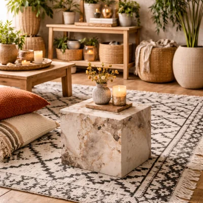 The Range Dingle Pandora Marble Effect Side Table - Brown